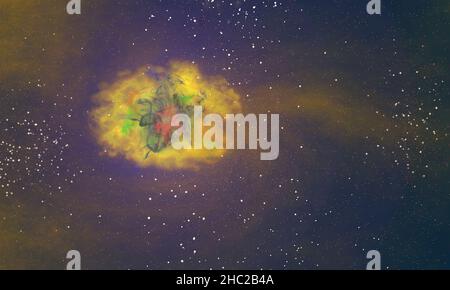 Raum-Hintergrund-Illustration mit Nebel und Sternen. Stockfoto