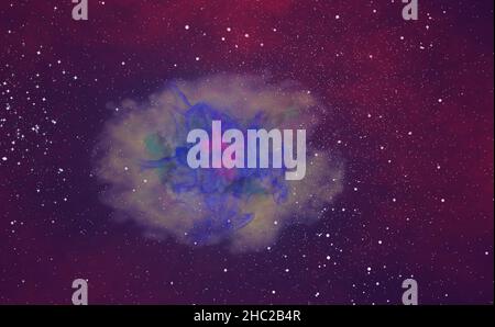 Raum-Hintergrund-Illustration mit Nebel und Sternen. Stockfoto