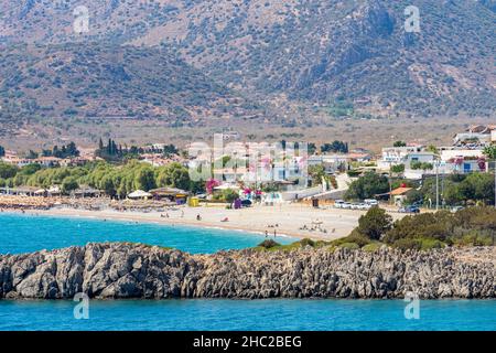 Blick auf das Palamutbuku Feriendorf in Datca. Datca ist ein Bezirk der Provinz Mugla im Südwesten der Türkei. Stockfoto