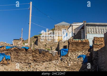 Häuser des Dorfes Xinaliq Khinalug, Aserbaidschan Stockfoto