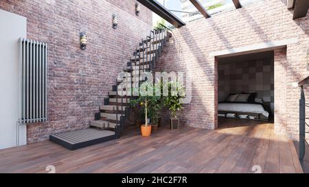 Moderner Treppenbereich im Innenbereich. 3D Rendering-Design Stockfoto