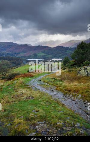 Ein Blick nach Norden über Eltermere von Black Fell, Skelwith Bridge. Stockfoto