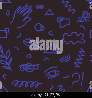 Mitte des Jahrhunderts abstrakte Scribble Formen nahtlose Wiederholung Muster auf schwarz Stock Vektor
