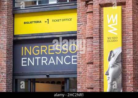 Eingang des Ägyptischen Museums, Turin, Italien Stockfoto