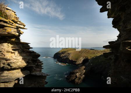 Blick auf Tintagel Castle Stockfoto