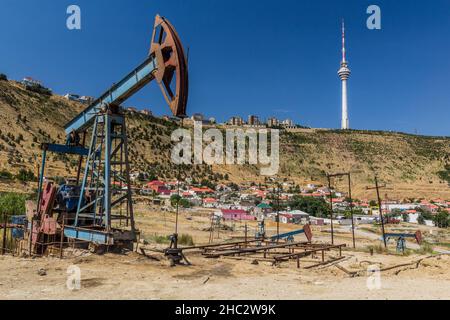 Ölpickel in den Vororten von Baku, Aserbaidschan Stockfoto