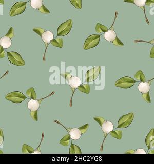Muster mit weißen Mistelbeeren auf dunklem Hintergrund Stockfoto