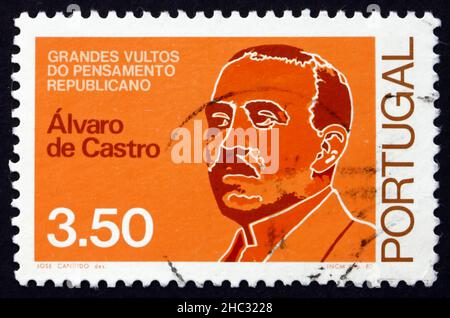 PORTUGAL - UM 1980: Eine in Portugal gedruckte Briefmarke zeigt Alvaro de Castro, Anführer der Republikanischen Bewegung, Premierminister, um 1980 Stockfoto