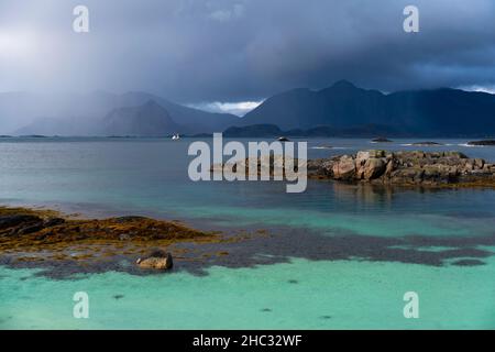 un Fjord aux allures de caraibes Stockfoto