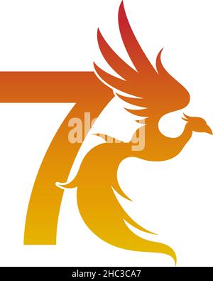 Nummer 7 Symbol mit phoenix Logo Design Vorlage Illustration Stock Vektor