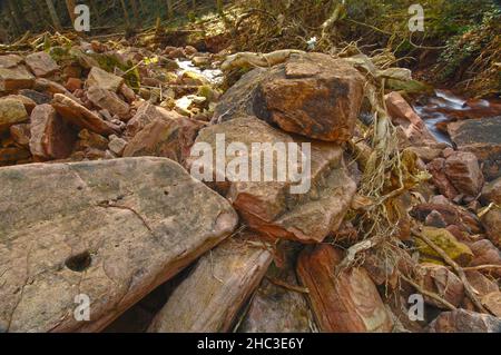 Freiliegende Streams mit großen Steinen Stockfoto