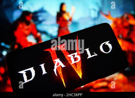 Ukraine. 23rd Dez 2021. In dieser Abbildung ist ein Diablo IV-Logo auf einem Smartphone-Bildschirm zu sehen. Kredit: SOPA Images Limited/Alamy Live Nachrichten Stockfoto