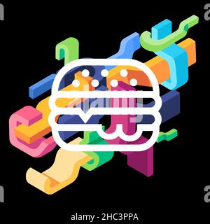burger Icon Bun Hamburger mit farbenfrohem, modernem, dekorativem 3D-spritzer-Curve-Design für Speisen Fast Food-T-Shirt Stock Vektor