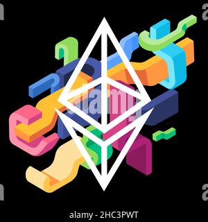 Ethereum Krypto Währung Münze Symbol Geld Währung dekorative Kurve lebendige Energie Grafik Kunst Design Illustration Stock Vektor