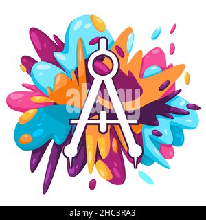 Kompass Zeichnung Werkzeug Symbol in bunten Spritzlack Farbe Flüssigkeit Spritzwasser Tinte Spritz Design kreative Illustration Stock Vektor