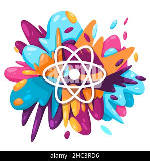 Reagieren Molekularbiologie Wissenschaft Atom Symbol in bunten Spritzlack Flüssigkeit Spritzer Tinte Spritzer Design kreative Illustration Stock Vektor