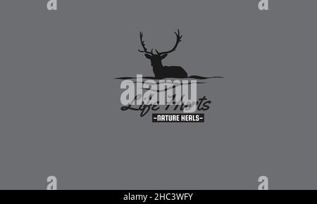 Das Leben schmerzt die Natur heilt Hirsch Abenteuer Outdoor Monogramm Text Vektor Vorlage Stock Vektor