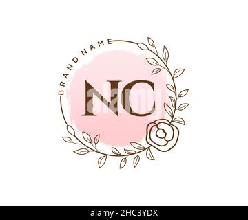 Feminines NC-Logo. Verwendbar für Natur, Salon, Spa, Kosmetik und Beauty Logos. Flaches Vektor-Logo-Design-Template-Element. Stock Vektor