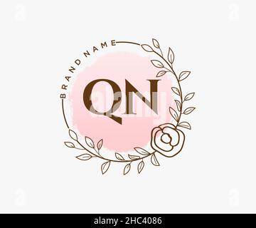 Feminines QN-Logo. Verwendbar für Natur, Salon, Spa, Kosmetik und Beauty Logos. Flaches Vektor-Logo-Design-Template-Element. Stock Vektor
