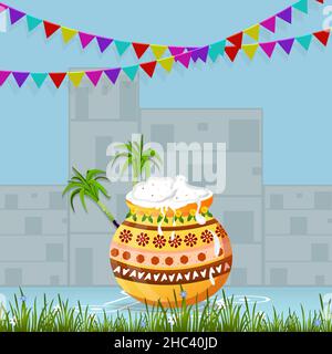 Happy Pongal Holiday Harvest Festival in Südindien. Stock Vektor