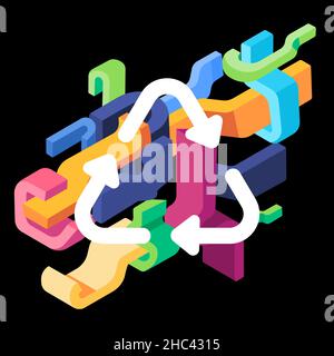 Recycling Icon Recycling Abfall Kreis Pfeil Wiederverwendung mit bunten modernen dekorativen 3D Splash curve Ökologie T-Shirt Illustration Design Stock Vektor