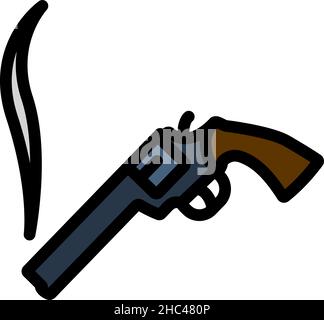 Symbol „Rauchrevolver“. Editierbare Fett Formatigte Kontur Mit Farbfüllungsdesign. Vektorgrafik. Stock Vektor