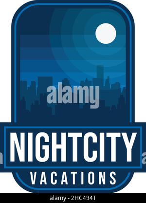 Modernes flaches, farbenfrohes STADTLOGO-Design MIT NACHTSTADT Stock Vektor