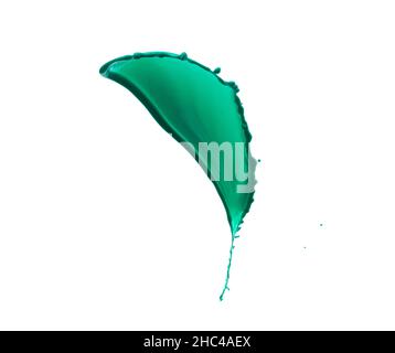 Grüne Farbspritzer isoliert auf weißem Hintergrund mit Platz für Werbung, Text und Design Stockfoto