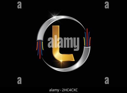 Initial L Monogramm Buchstabe Alphabet mit elektrischem Draht, Glasfaserkabel. Schrift-Emblem. Stock Vektor