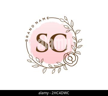 Feminines SC-Logo. Verwendbar für Natur, Salon, Spa, Kosmetik und Beauty Logos. Flaches Vektor-Logo-Design-Template-Element. Stock Vektor