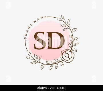 Feminines SD-Logo. Verwendbar für Natur, Salon, Spa, Kosmetik und Beauty Logos. Flaches Vektor-Logo-Design-Template-Element. Stock Vektor