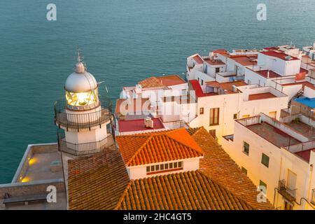 Mittelalterliche Stadt Peniscola und Seacoast in der Provinz Castellon von oben Stockfoto