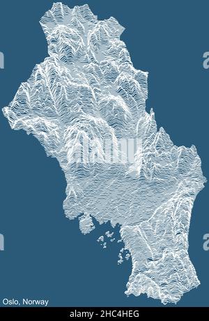 Topographische technische Zeichnung Reliefkarte der Stadt Oslo, Norwegen mit weißen Konturlinien auf blauem Hintergrund Stock Vektor