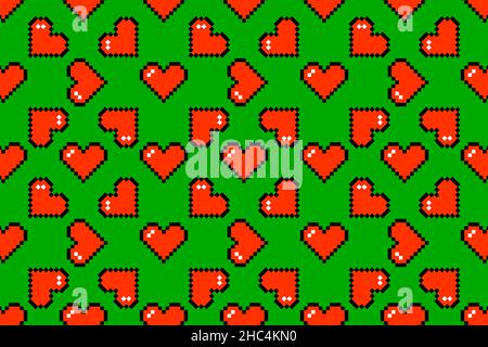 Rote Herzform Pixel Art nahtloses Muster Stock Vektor