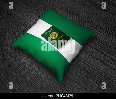 Reisepass von Nigeria mit nigerianischer Flagge Kissen Stockfoto