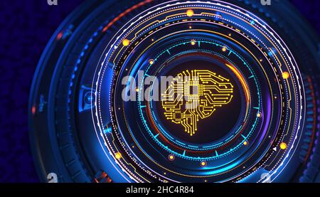Konzept der künstlichen Intelligenz. Prozessoreinheit Für Computer Mit Künstlicher Intelligenz. 3D Abbildung Stockfoto