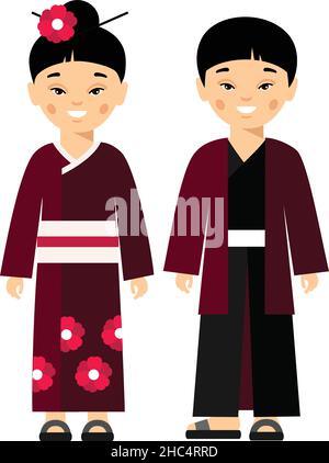 Vektor-Illustration von chinesischen, japanischen Kindern, Junge, Mädchen. Stock Vektor