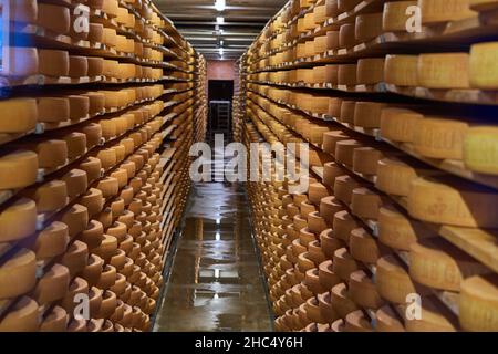 Besuch der Gruyere Käsefabrik und des Museums, Schweiz Stockfoto