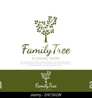 Stammbaum Logo Vorlage, Baum Illustration, Symbol, Symbol, grünes Blatt Stock Vektor