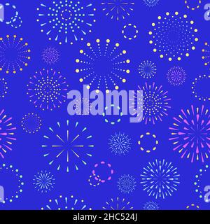 Nahtloses Muster mit flachem, geometrischem Hanabi-Feuerwerk im japanischen Stil Stock Vektor