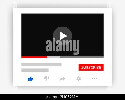 Modelvorlage für Videoplayer-Elemente. Design-Vorlage für Videoschnittstelle. Multimedia-Player-Schnittstelle für Kanal-Wireframe. Stock Vektor
