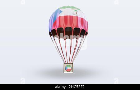 3D Fallschirm Äquatorialguinea Flagge Rendering Vorderansicht Stockfoto