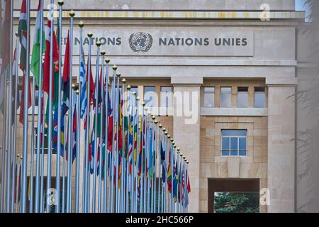 Zentrale Gasse am Hauptsitz der Vereinten Nationen Stockfoto