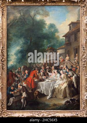 UN dejeuner de Chasse, Peinture de Jean Francois Troy (1679-1752), realisee en 1737 pour orner la salle a Manger des petits appartements du roi a Font Stockfoto