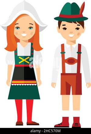 Vektor-Illustration von deutschen Kindern, Jungen, Mädchen, Menschen Stock Vektor