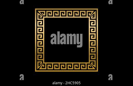 Traditioneller einfacher Mäander. Goldener Saquare-Rahmen auf dunklem Hintergrund. Antikes griechisches Ornament. Vektor Stock Vektor