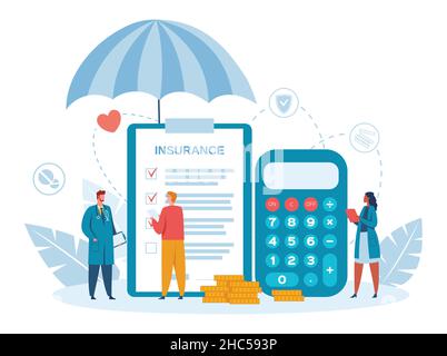 Konzept der Krankenversicherung, Sicherheit und Gesundheitsschutz. Vector Versicherung Sicherheit Gesundheit, Pflege und Schutz Leben Illustration Stock Vektor