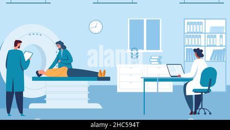 Ärztlicher Besuch, um die Gesundheit in der mrt zu überprüfen. Vector medizinischen Scanner zu erforschen, magnetische Bildgebung durch Röntgendarstellung Stock Vektor