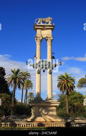 Sevilla, Andalusien, Spanien. Das Kolumbus-Denkmal in den Gärten von Murillo - Jardines de Murillo. Stockfoto