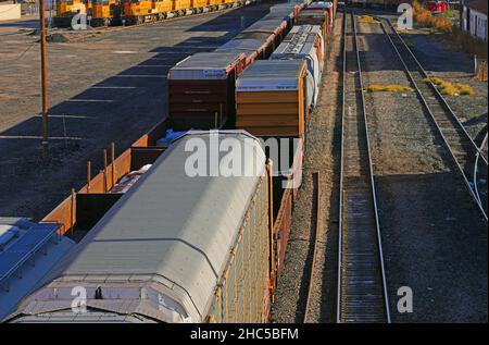 EL Paso, TX -15 DEC 2021- Ansicht eines Güterzuges von BNSF in El Paso, Texas, USA. Stockfoto